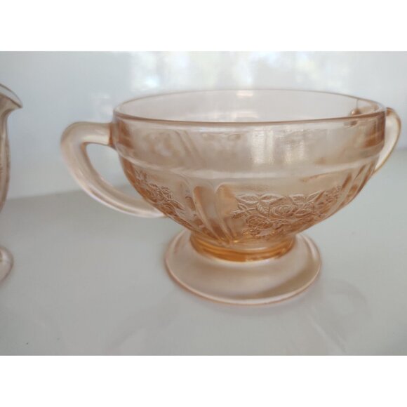 Vintage Mayfair Pink Depression Glass Creamer & Sugar bowl 1930's - Picture 2 of 12